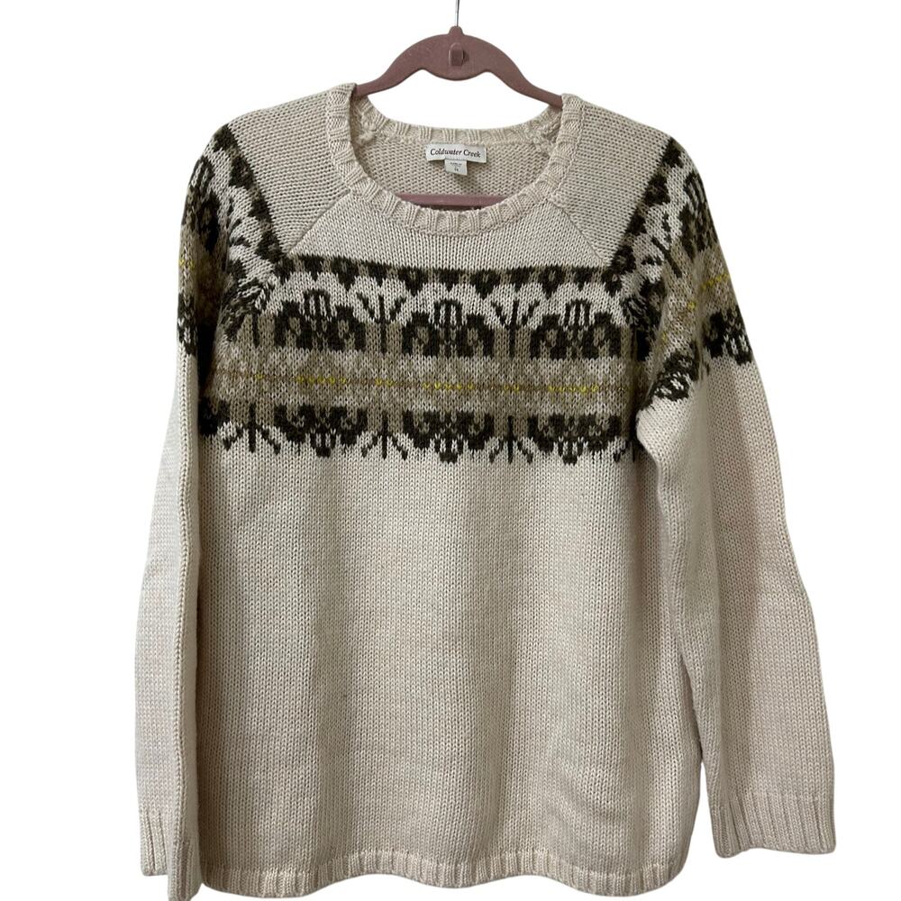 Coldwater Creek Womens Sz Large/ 14 White Fair Isle Wool Mohair Blend Sweater